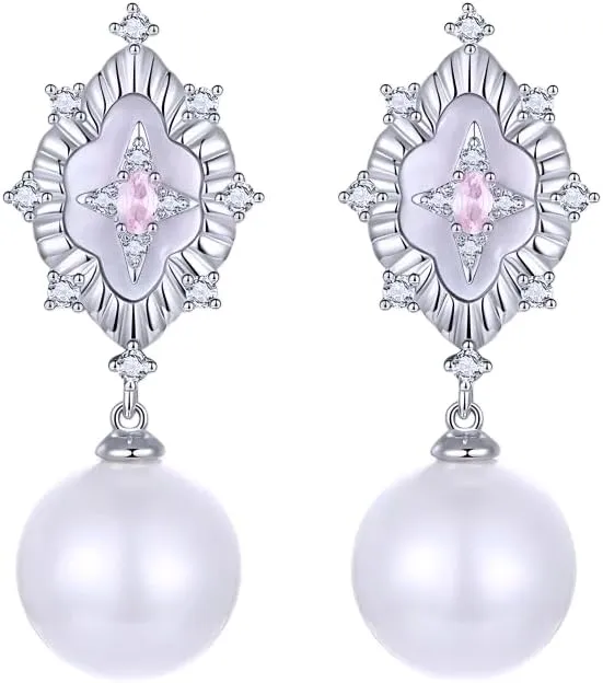Pearl earrings for women Starlight Pink Shell Earrings for Women White Gold Plated Pearl Drop Dangle Earrings Wedding Party Daily Jewelry-T33