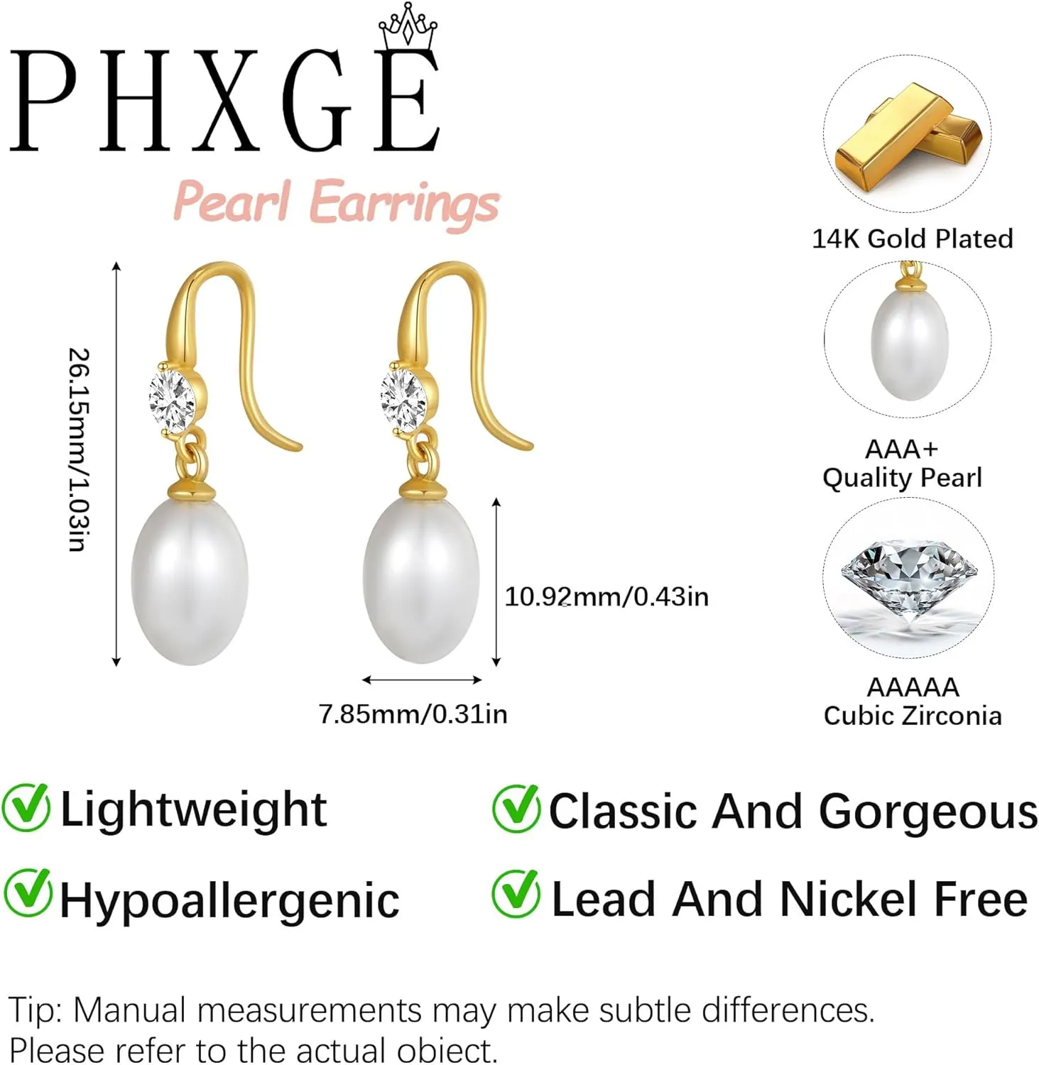 Pearl Earrings for Women Trendy - Gold Hoop Earrings 14K Gold Plated Dangle Drop Huggie Earrings Dainty Hypoallergenic Lightweight Cute Studs Wedding Jewelry Gifts