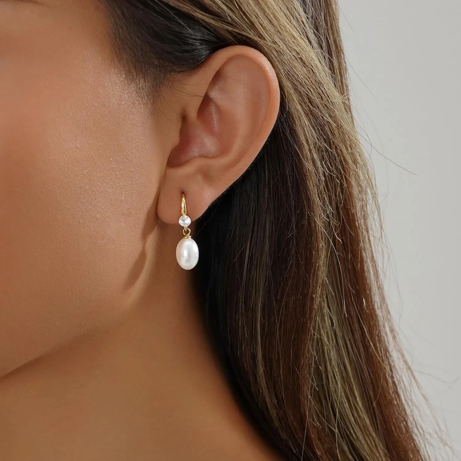 Pearl Earrings for Women Trendy - Gold Hoop Earrings 14K Gold Plated Dangle Drop Huggie Earrings Dainty Hypoallergenic Lightweight Cute Studs Wedding Jewelry Gifts