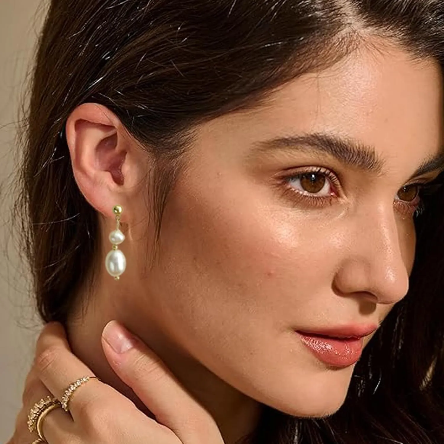 Pearl Earrings for Women,14k Gold Plated Pearl Drop Earrings Freshwater Pearl Dangle Earrings Drop Earrings for Women Wedding Earrings for Brides Jewelry Gift