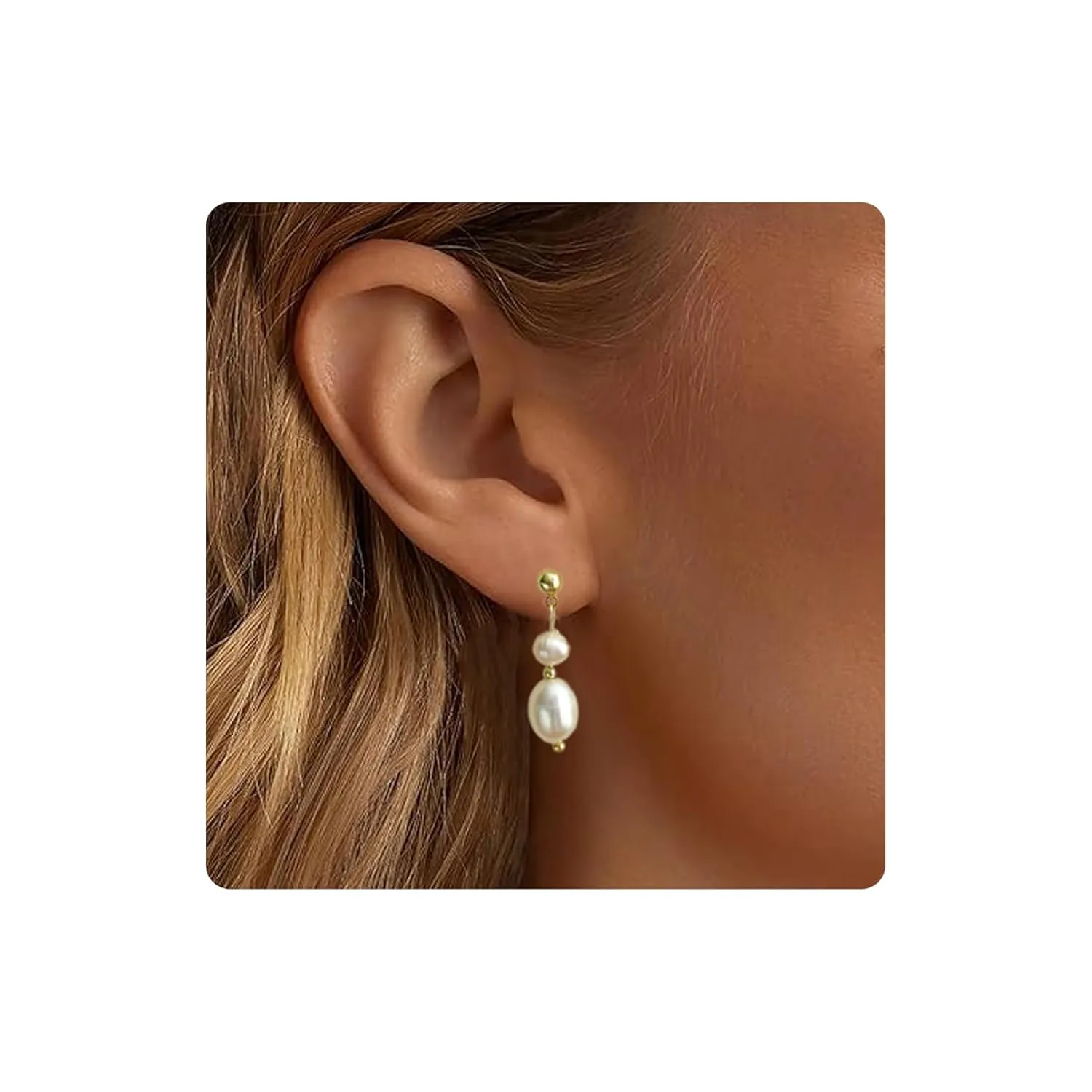 Pearl Earrings for Women,14k Gold Plated Pearl Drop Earrings Freshwater Pearl Dangle Earrings Drop Earrings for Women Wedding Earrings for Brides Jewelry Gift