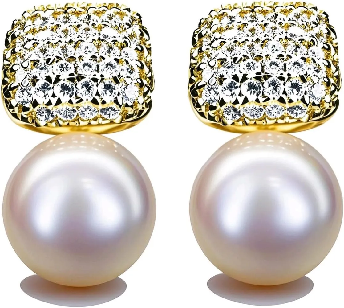 Pearl Stud Earring for Women Pearl Earring with Cubic Zirconia
