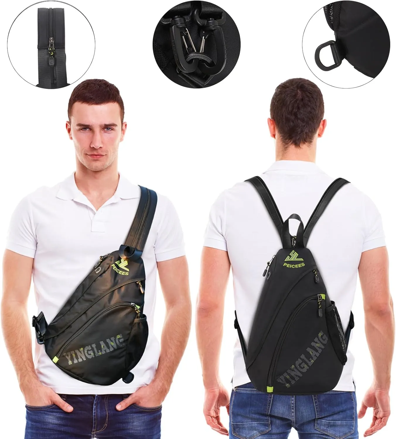 Peicees Bags for Men Waterproof Sling Bag Crossbody Shoulder Bag for Women Chest Daypack Backpack for Travel Bike Hiking