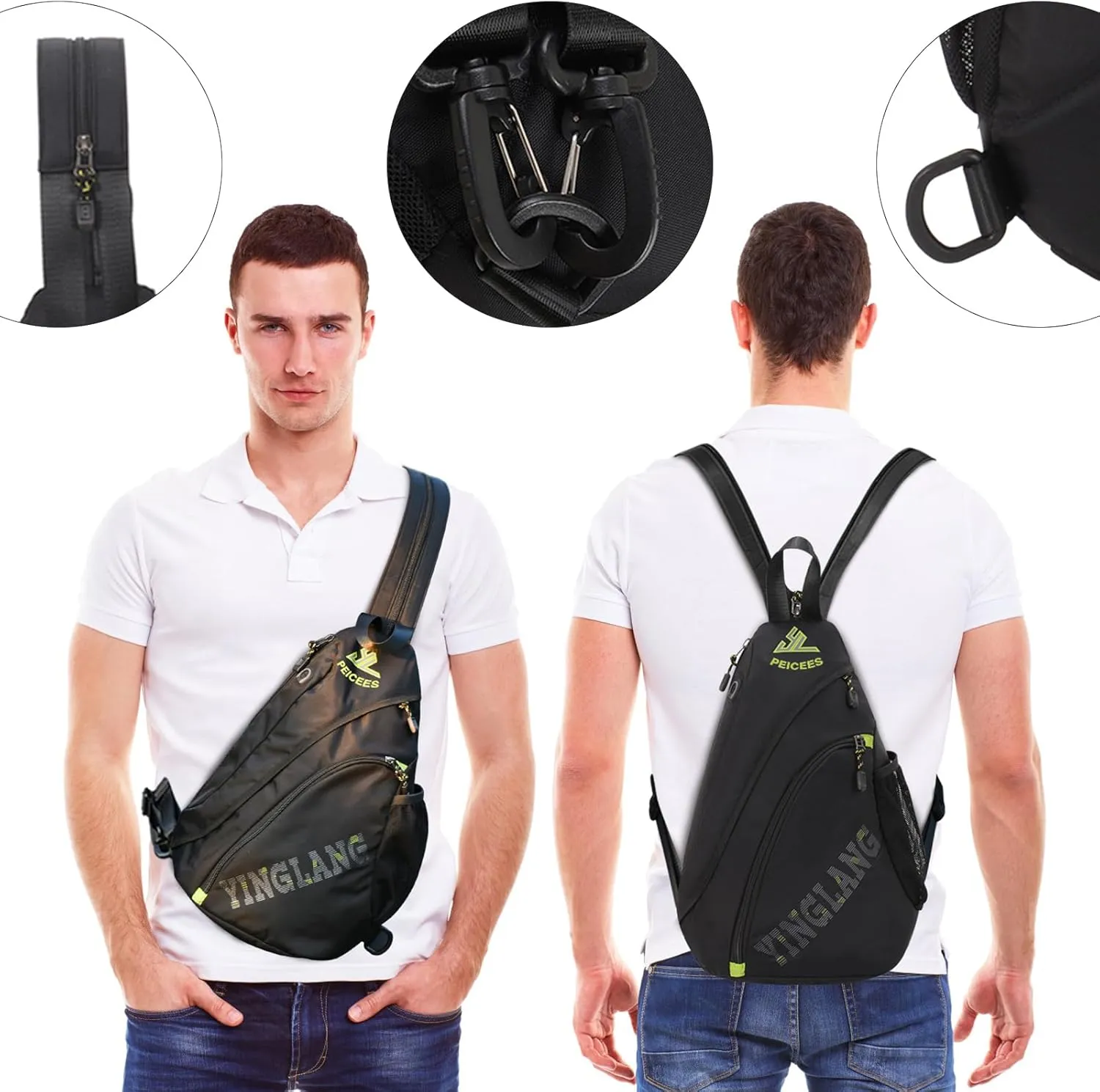Peicees Bags for Men Waterproof Sling Bag Crossbody Shoulder Bag for Women Chest Daypack Backpack for Travel Bike Hiking