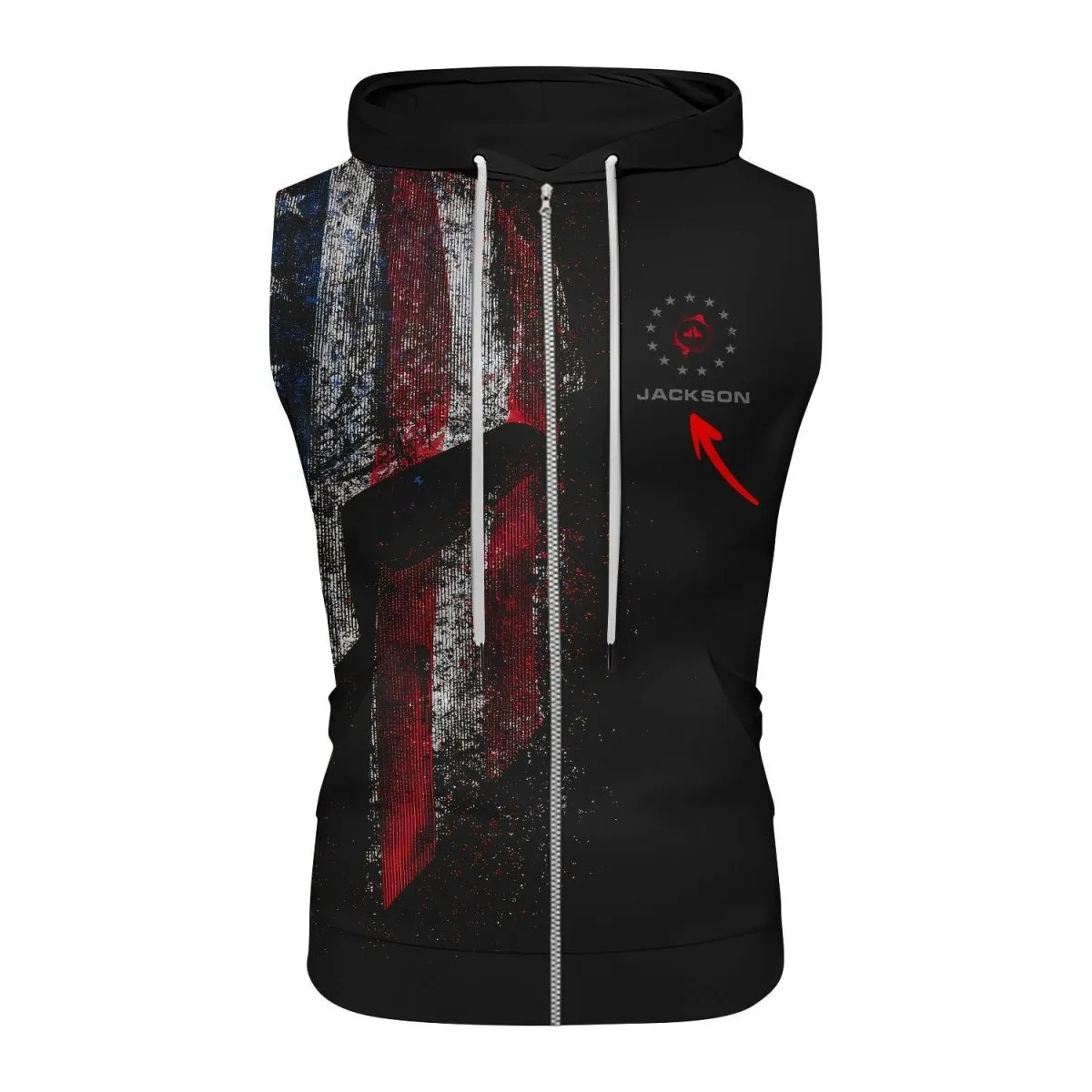 Personalized American Jiu Jitsu Grunge Sleeveless Pullover & Zip Hoodie