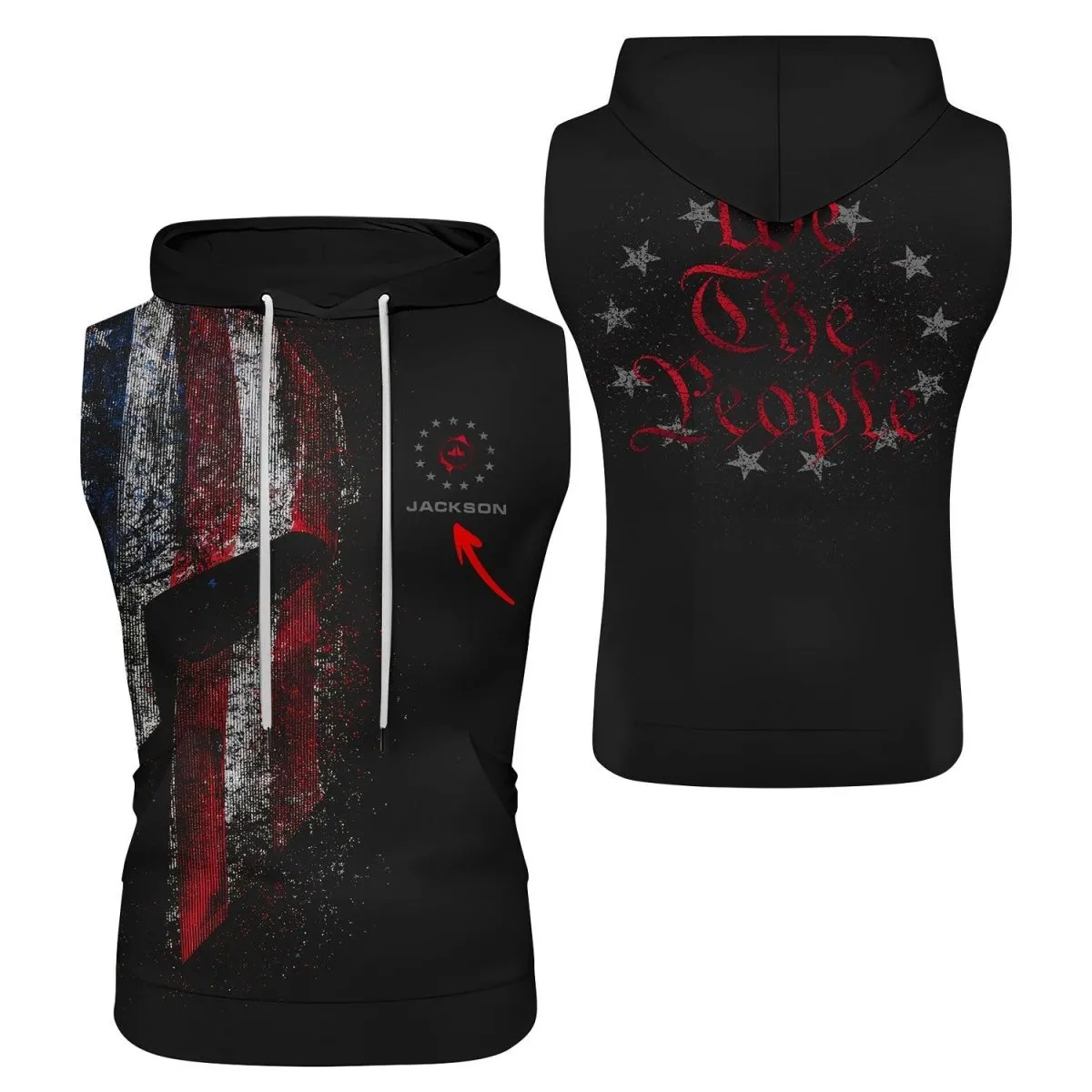 Personalized American Jiu Jitsu Grunge Sleeveless Pullover & Zip Hoodie