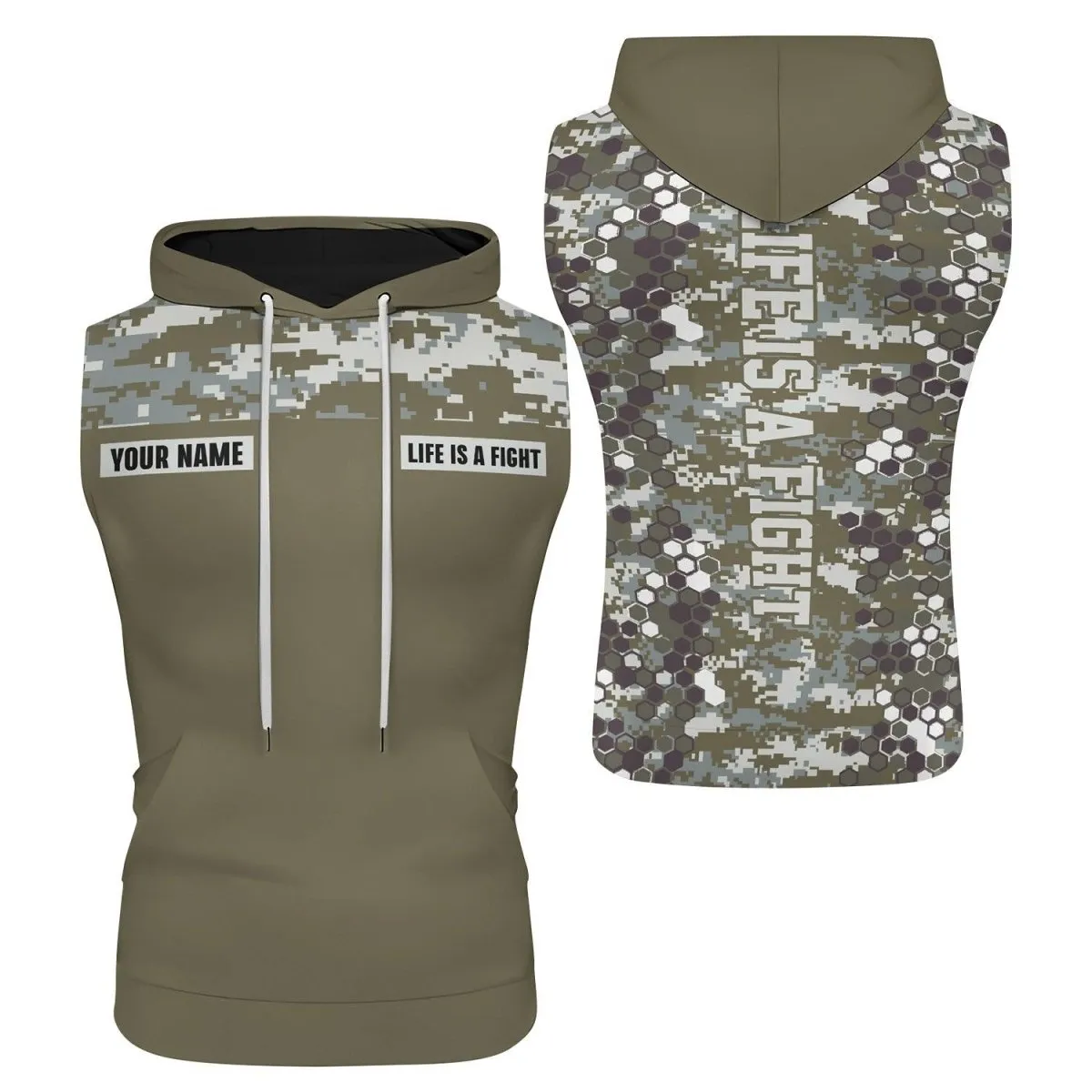 Personalized Army Camo Fight Sleeveless Pullover & Zip Hoodie