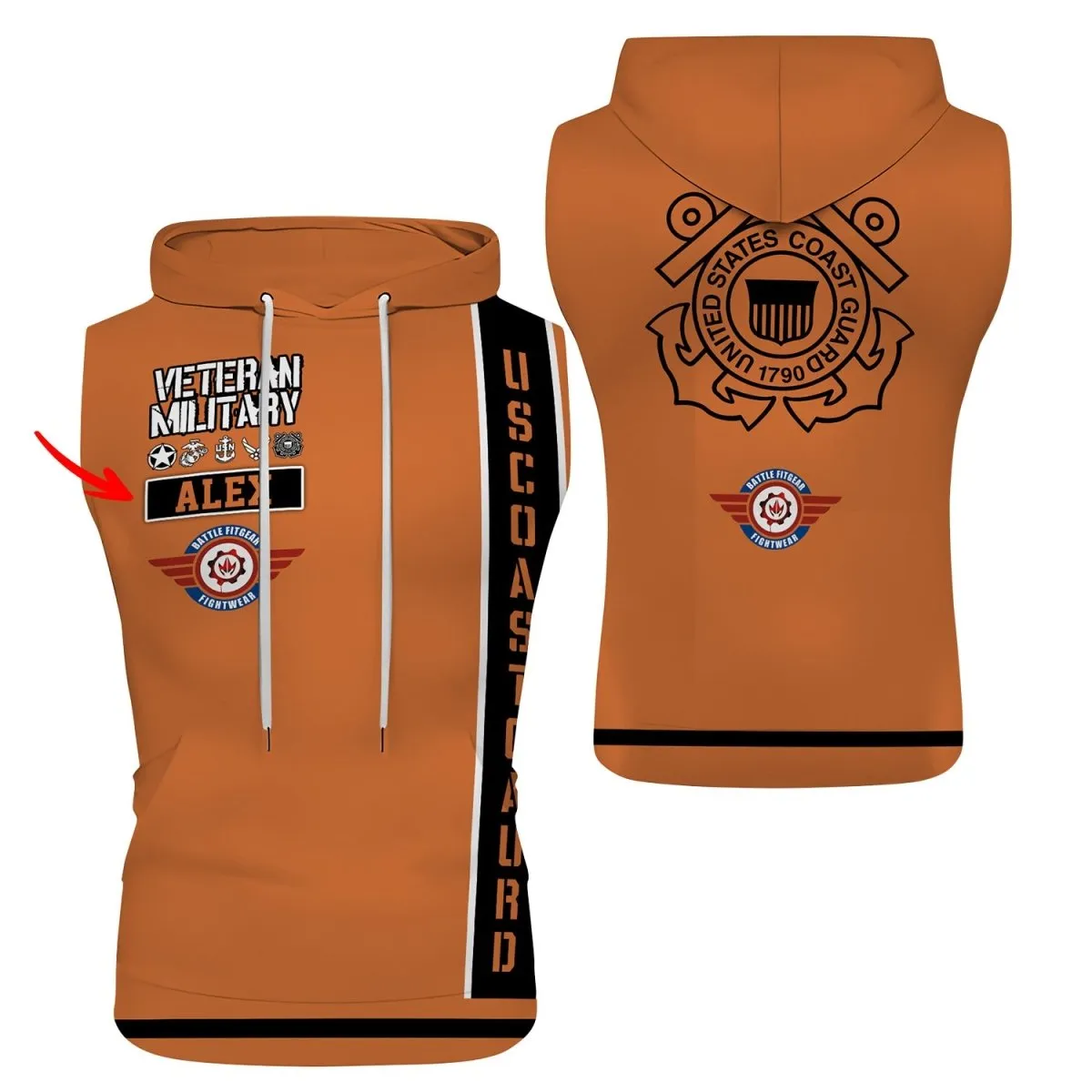 Personalized USA Cost Guard Veteran Pullover & Zip Hoodie