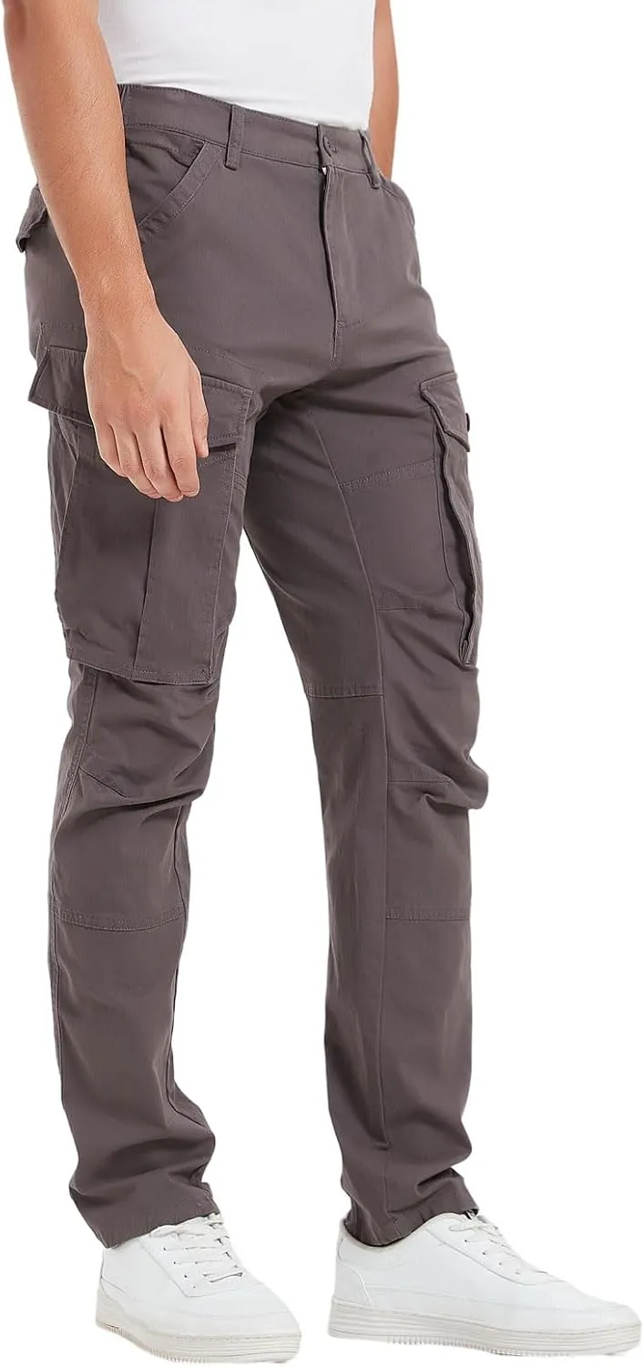 Plaid&Plain Men's Cargo Pants Slim Fit with Articulated Knees