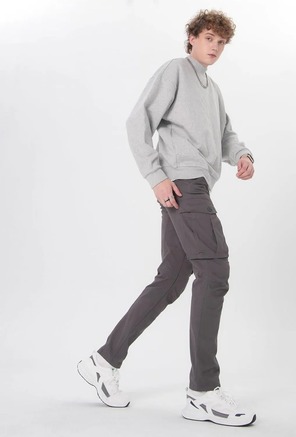 Plaid&Plain Men's Cargo Pants Slim Fit with Articulated Knees