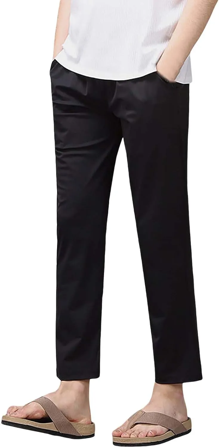 Plain Casual Pants for Men Straight Leg Drawstring Waist Trousers Summer Outdoor Lightweight Slacks with Pockets