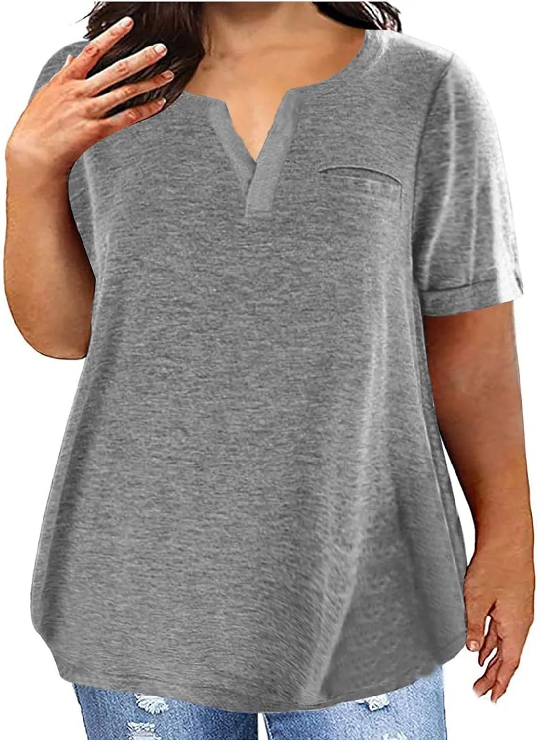 Plus Size Tops for Women Trendy V Neck Short Sleeve Summer Shirts Oversized Tunic Top Loose Fit Blouses Basic Tshirt