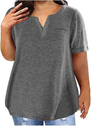 Plus Size Tops for Women Trendy V Neck Short Sleeve Summer Shirts Oversized Tunic Top Loose Fit Blouses Basic Tshirt