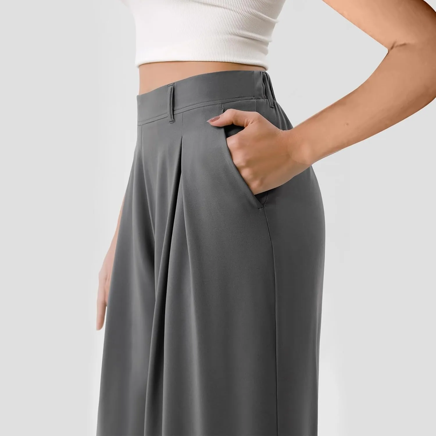 Plus Size Wide Leg Pants for Women Dressy Business Casual Stretchy Work Pants Flowy Palazzo Pants with Pockets