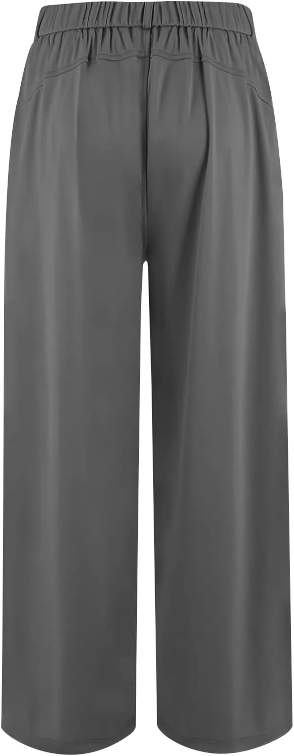 Plus Size Wide Leg Pants for Women Dressy Business Casual Stretchy Work Pants Flowy Palazzo Pants with Pockets