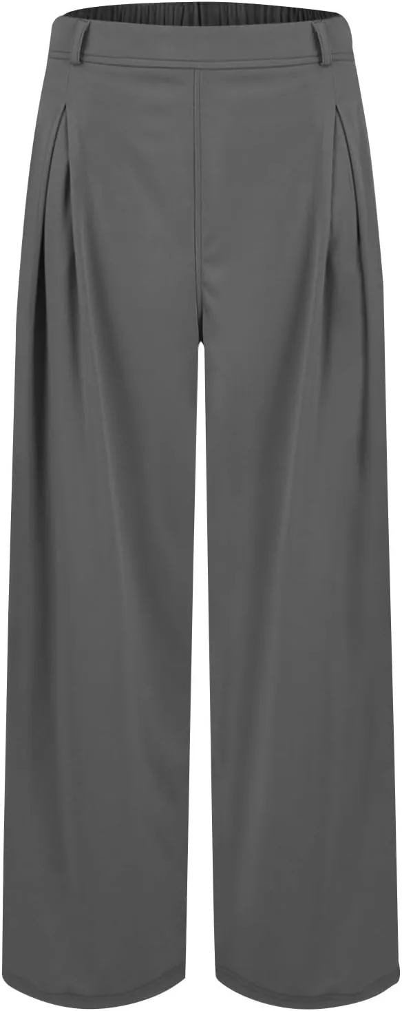 Plus Size Wide Leg Pants for Women Dressy Business Casual Stretchy Work Pants Flowy Palazzo Pants with Pockets