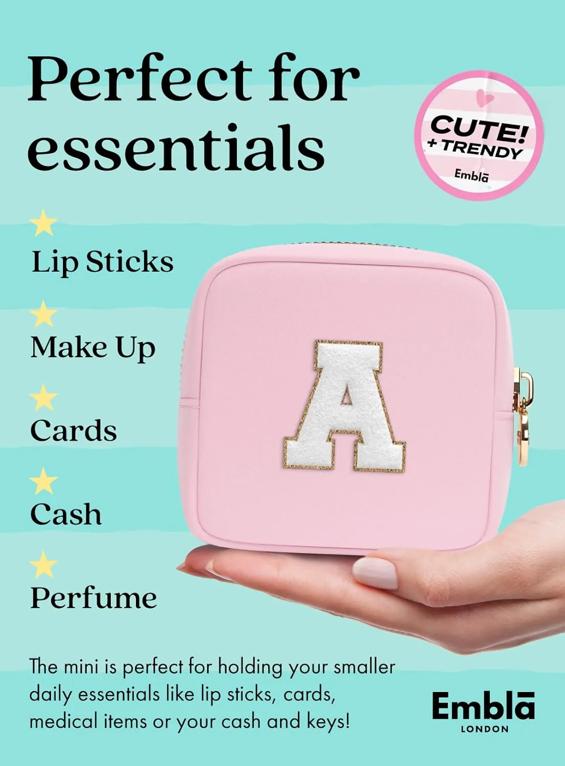 Preppy Makeup Bag Travel Cosmetic Pouch, Cute Make up Case with Personalized Initial, Girls Zipper Pouch Purse Cosmetics Organizer Tote, Waterproof Travel Skincare Makeup Bag, Flamingo (Letter B)
