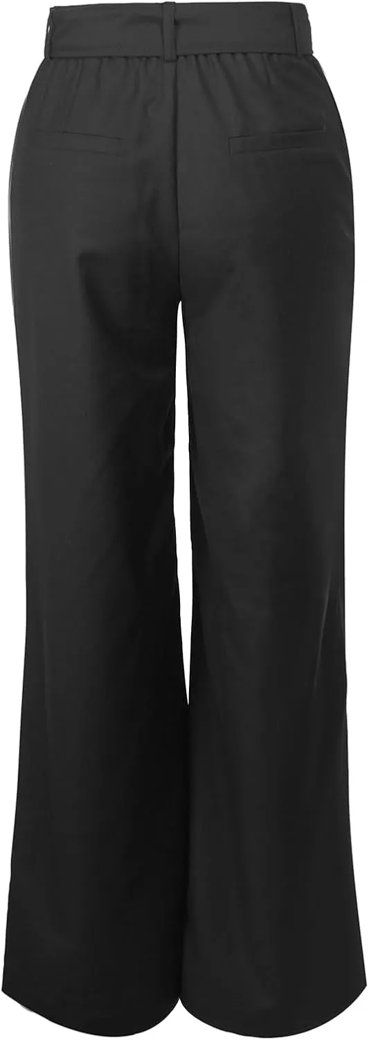 RAMISU Women Straight Leg Dress Long Pants for Women High Waist Office Business Asymmetrical Trousers Pants with Belt
