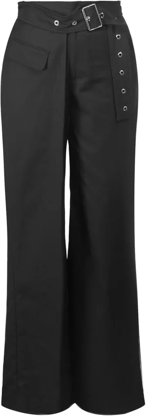 RAMISU Women Straight Leg Dress Long Pants for Women High Waist Office Business Asymmetrical Trousers Pants with Belt