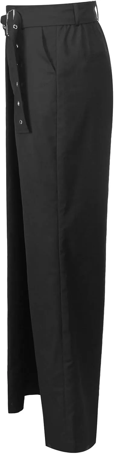 RAMISU Women Straight Leg Dress Long Pants for Women High Waist Office Business Asymmetrical Trousers Pants with Belt