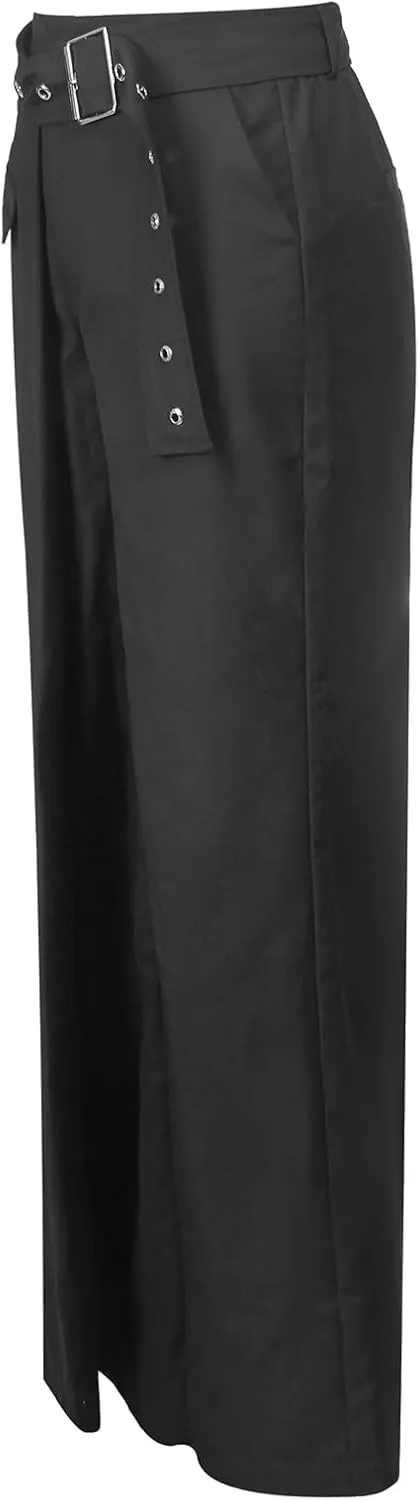 RAMISU Women Straight Leg Dress Long Pants for Women High Waist Office Business Asymmetrical Trousers Pants with Belt