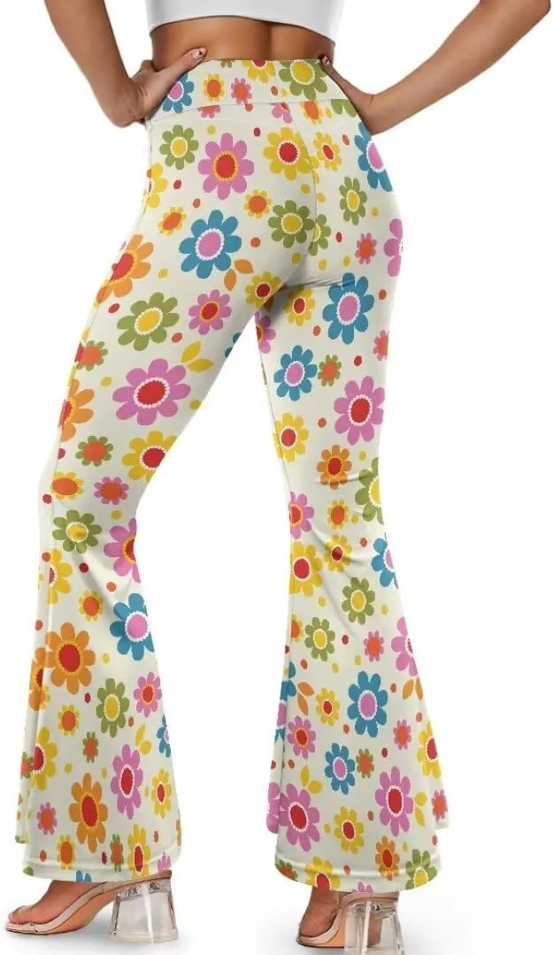 Retro Floral Women's High Waisted Slit Flared Leggings Tummy Control Yoga Pants Bell Bottom Trousers Plus Size Pants
