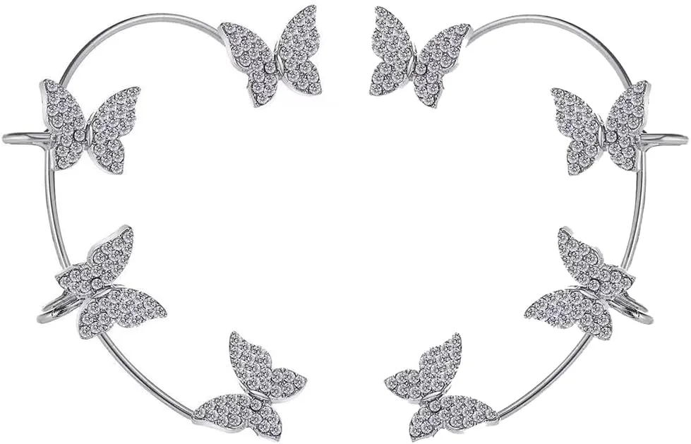 Rhinestone Butterfly Ear Cuffs Non Piercing Cartilage Ear Clips Bling Crystal Climber Wrap Around Earrings Decorative Butterfly Ear Clip Jewelry