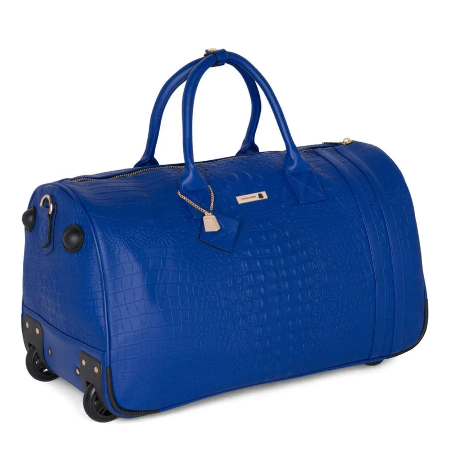 Royal Blue Apollo 2 Faux Crocodile Skin Rolling Duffle Bag