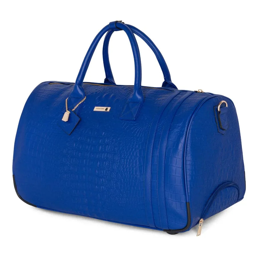 Royal Blue Apollo 2 Faux Crocodile Skin Rolling Duffle Bag