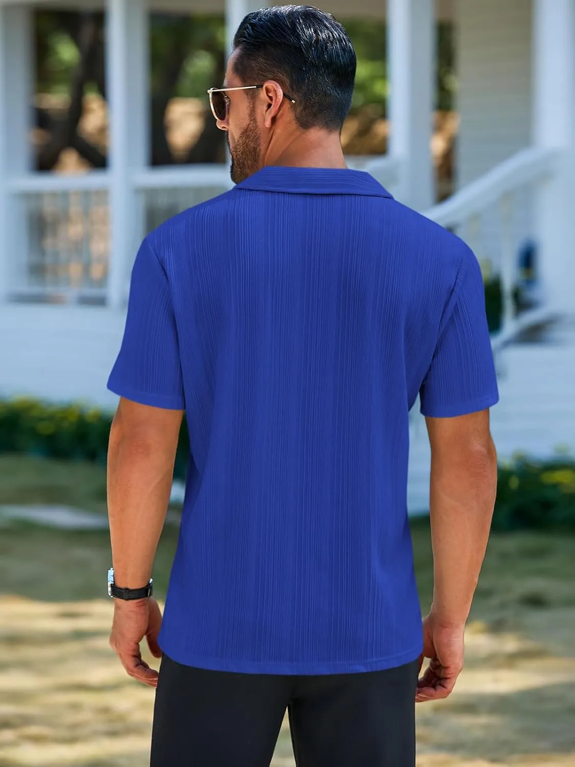 Runcati Mens Quarter Zip Polo Shirts Knit Textured Casual Short Sleeve Shirt Lightweight Golf Tops