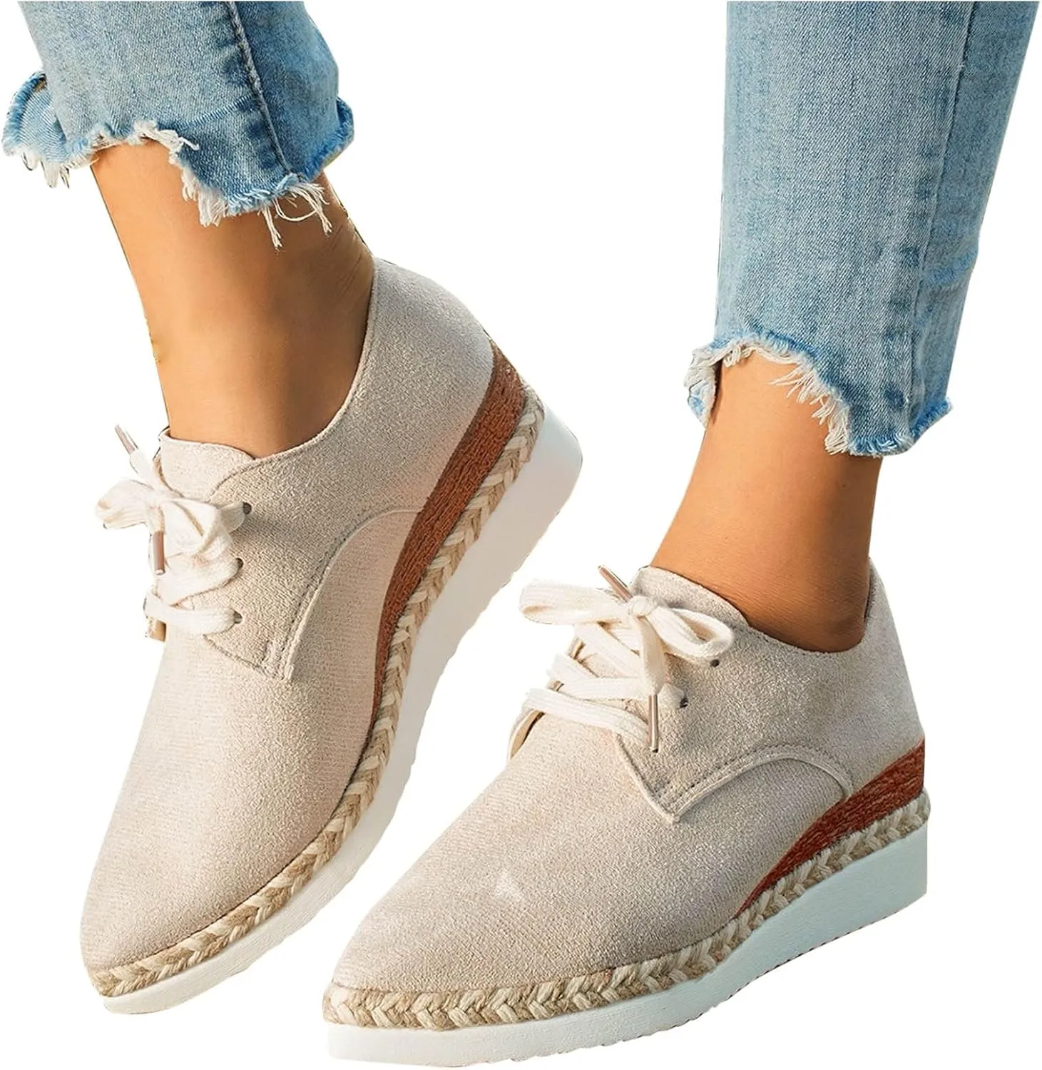 Running Sneakers Womens Comfortable Casual Middle Heels Shoes Lace-up Hinking Shoe Fashion Sports Shoes Solid Shoe