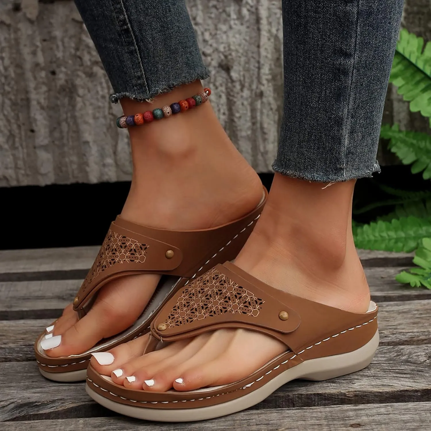 Sandals for Women Mesh Hollow Sports Sandals Wedge Orthopedic Flip Flops Summer Casual Slippers Open Toe Shoes