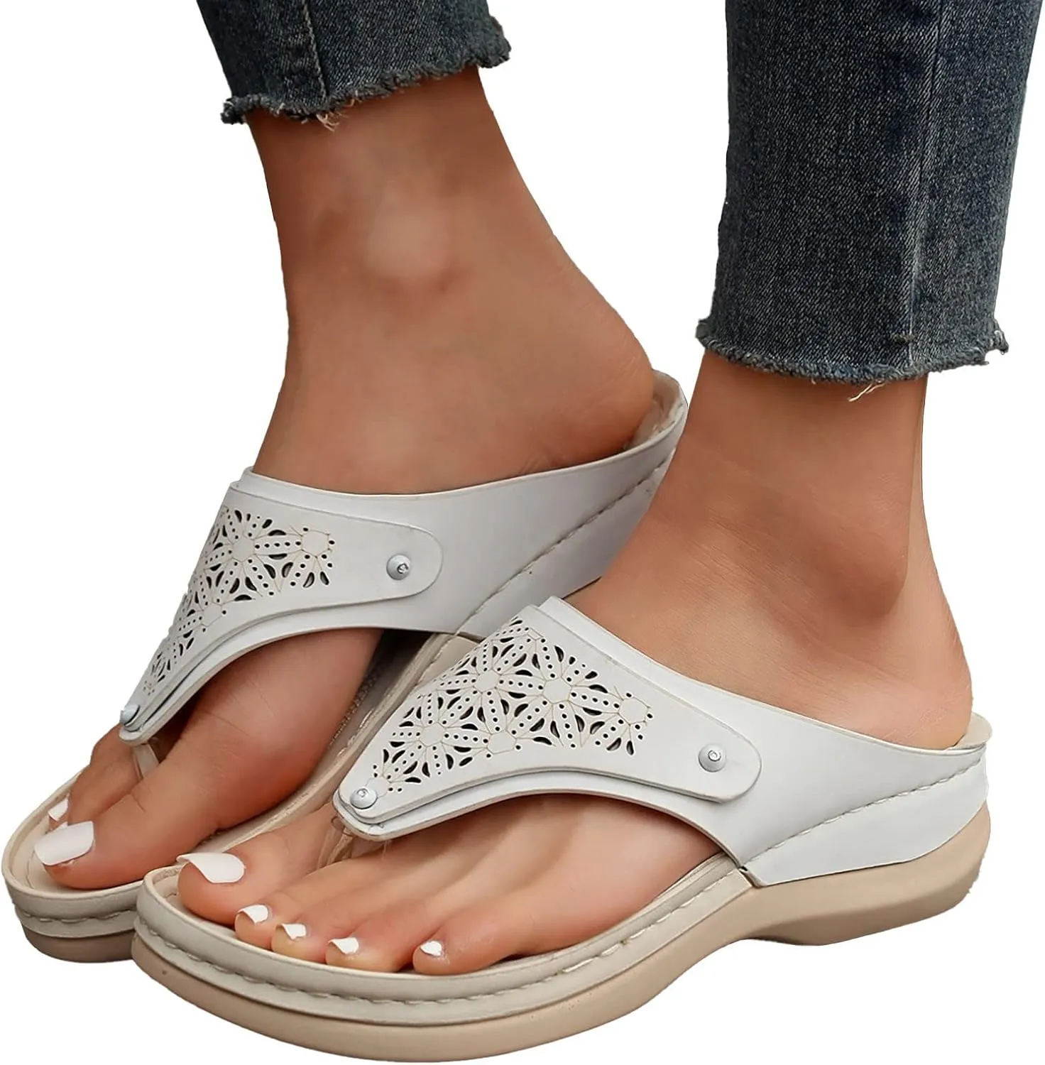 Sandals for Women Mesh Hollow Sports Sandals Wedge Orthopedic Flip Flops Summer Casual Slippers Open Toe Shoes