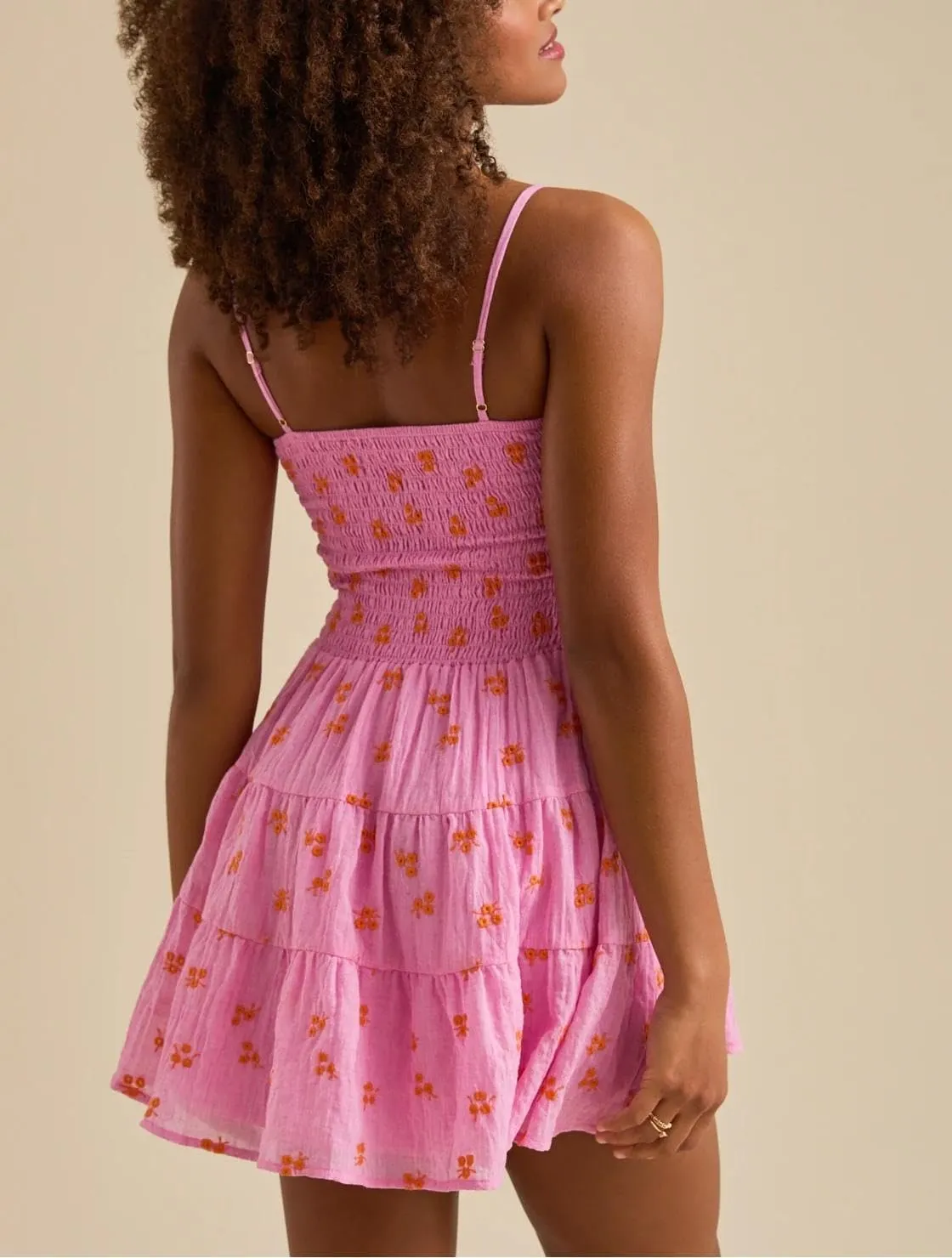 Sastianaen Womens Floral Print Mini Dress Summer Ruffle Smocked Tiered Tie Backless Preppy Smocked Short Dress Picnic Beach