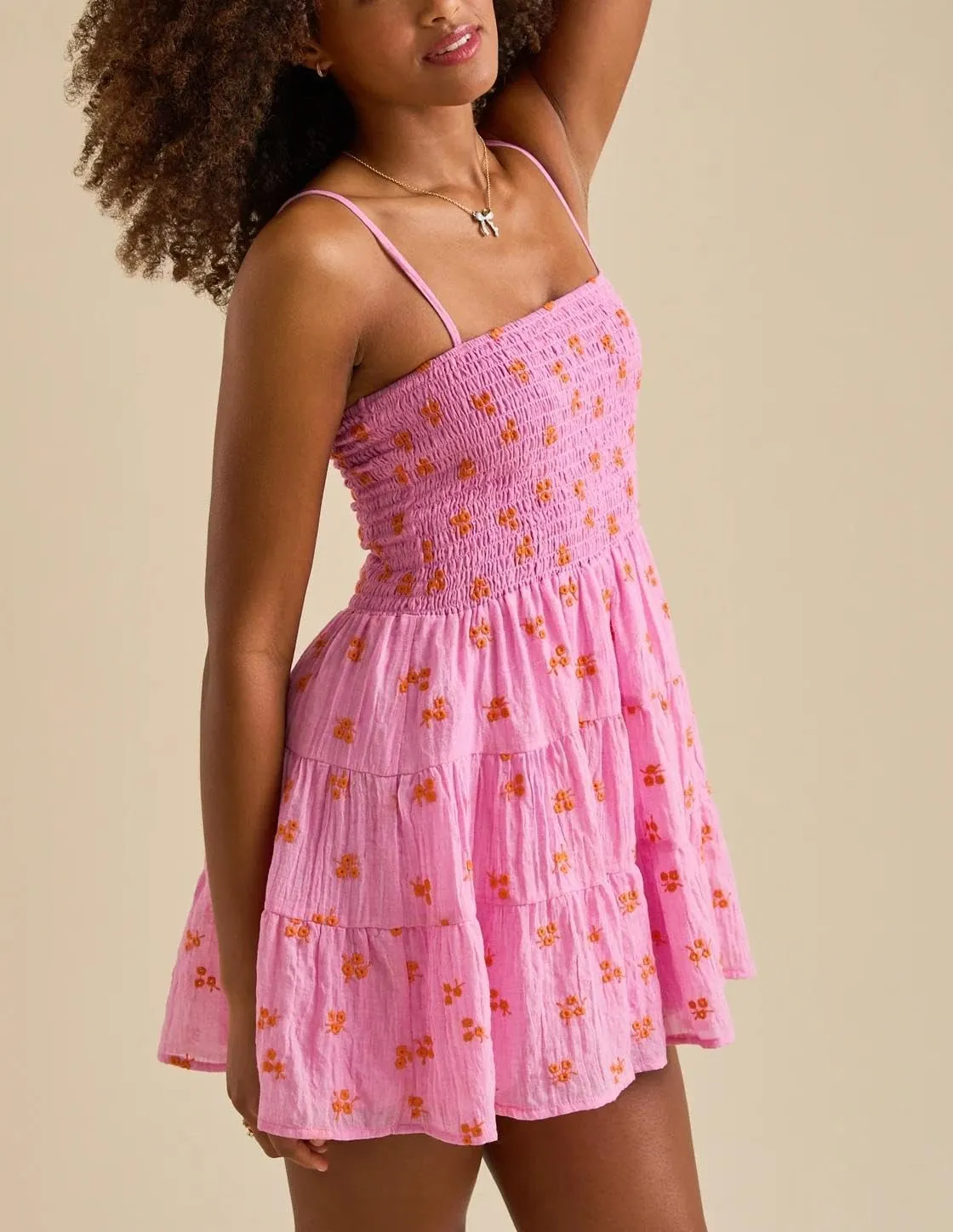 Sastianaen Womens Floral Print Mini Dress Summer Ruffle Smocked Tiered Tie Backless Preppy Smocked Short Dress Picnic Beach