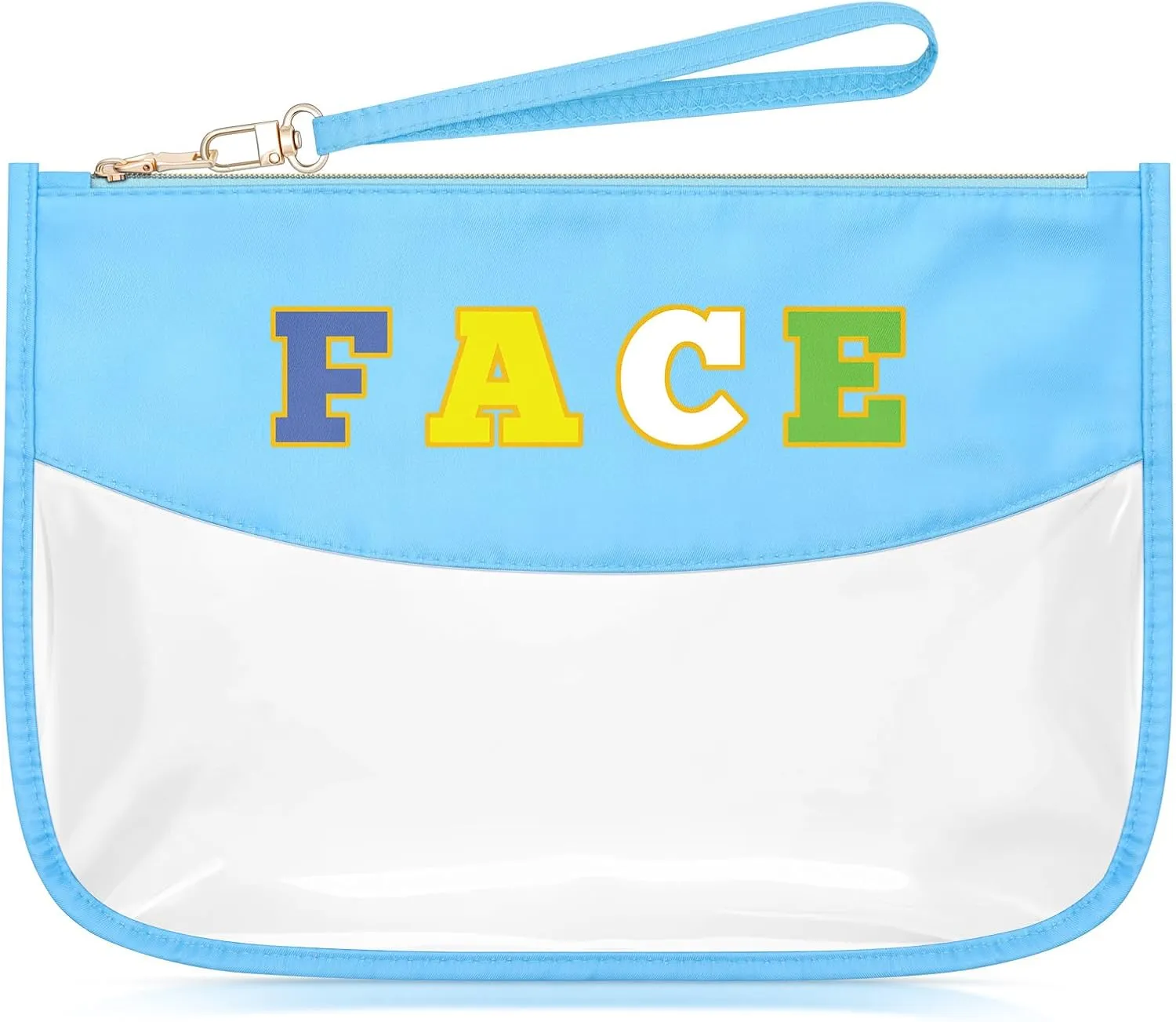 Sazuwu Chenille Letter Makeup Bag with Zipper Preppy Face Accessories for Girls Transparent PVC Cosmetic Travel Bag Organizer Portable Travel Pouches Makeup Toiletry Bag Organizer Storage Pouch