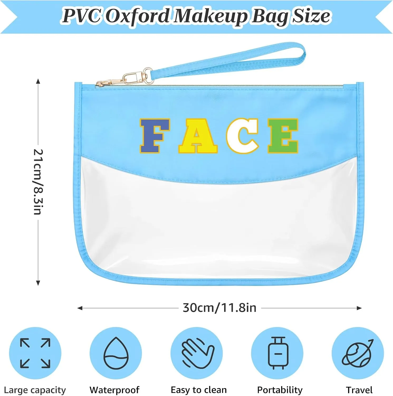 Sazuwu Chenille Letter Makeup Bag with Zipper Preppy Face Accessories for Girls Transparent PVC Cosmetic Travel Bag Organizer Portable Travel Pouches Makeup Toiletry Bag Organizer Storage Pouch