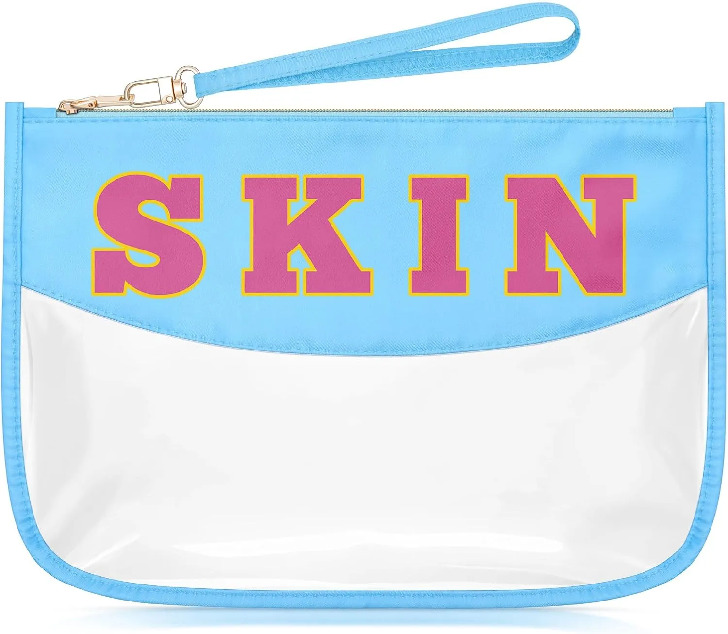 Sazuwu Chenille Letter Makeup Bag with Zipper Preppy Skin Accessories for Girls Transparent PVC Cosmetic Travel Bag Organizer Portable Travel Pouches Makeup Toiletry Bag Organizer Storage Pouch