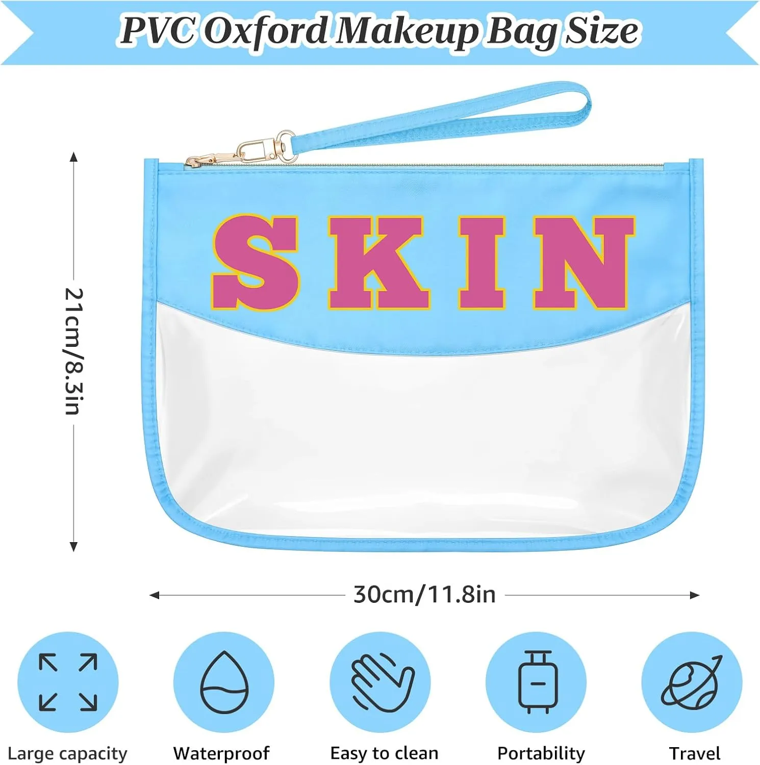 Sazuwu Chenille Letter Makeup Bag with Zipper Preppy Skin Accessories for Girls Transparent PVC Cosmetic Travel Bag Organizer Portable Travel Pouches Makeup Toiletry Bag Organizer Storage Pouch