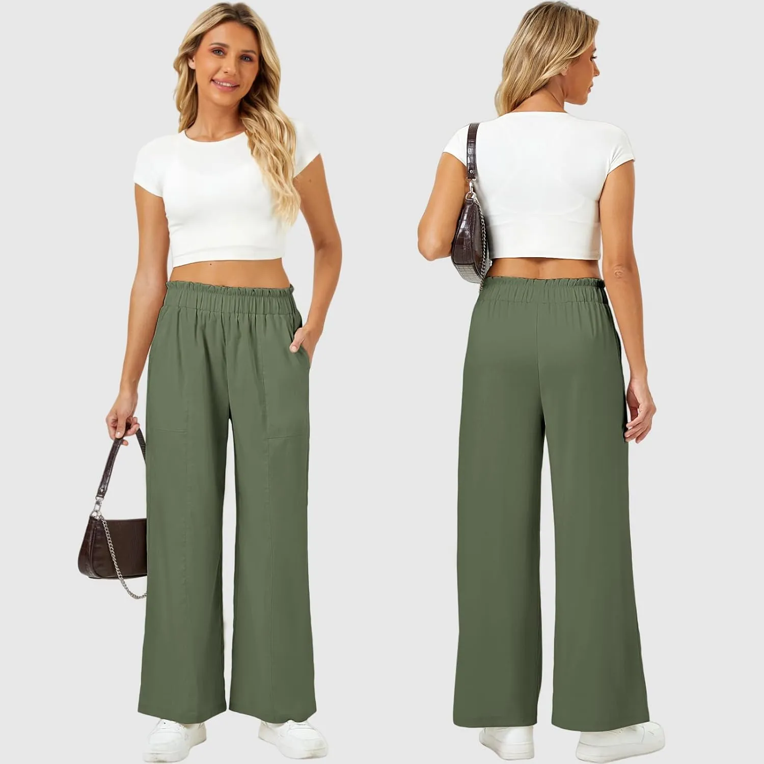 SEMARO Womens Casual Linen Feel Wide Leg Pants High Waist Palazzo Flowy Trousers Beach Vacation Outfits 2025