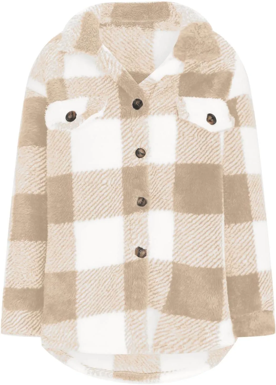 Sherpa Jacket for Women Fuzzy Fleece Winter Coats Plaid Button Down Shacket Casual Warm Teddy Coat Outwear