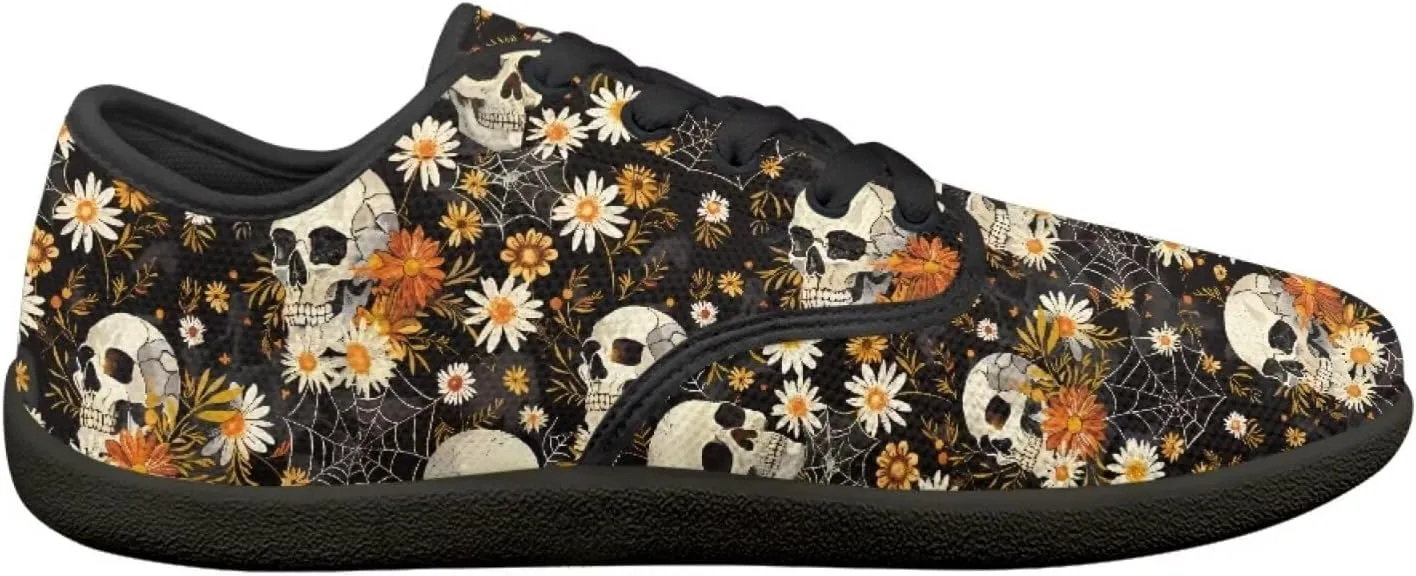 Skull Print Walking Shoes Running Sneakers Fashion Work Flats Lace-Up Driving Loafers for Women