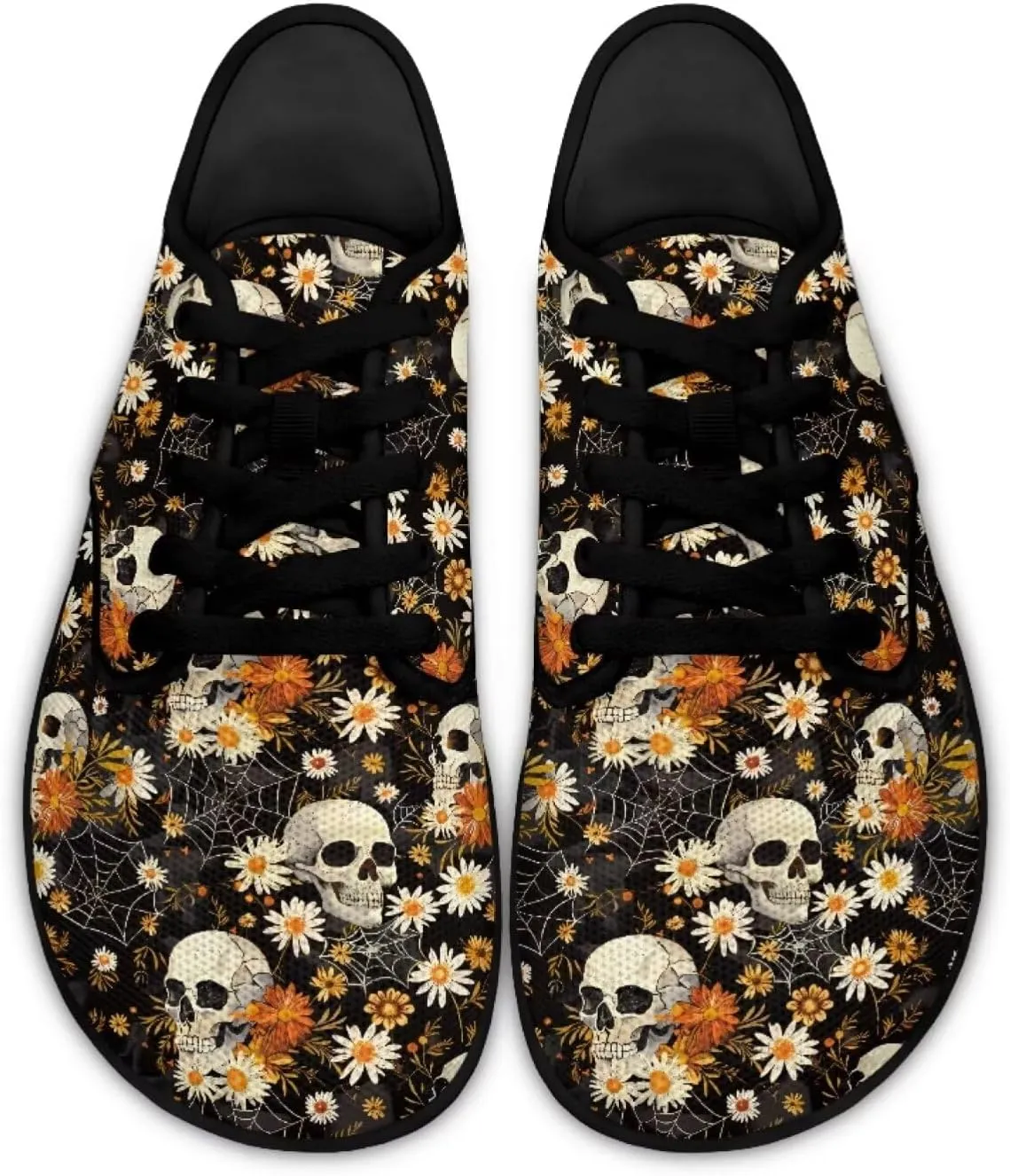 Skull Print Walking Shoes Running Sneakers Fashion Work Flats Lace-Up Driving Loafers for Women