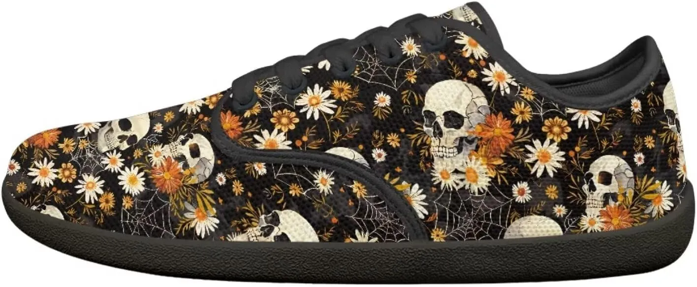 Skull Print Walking Shoes Running Sneakers Fashion Work Flats Lace-Up Driving Loafers for Women
