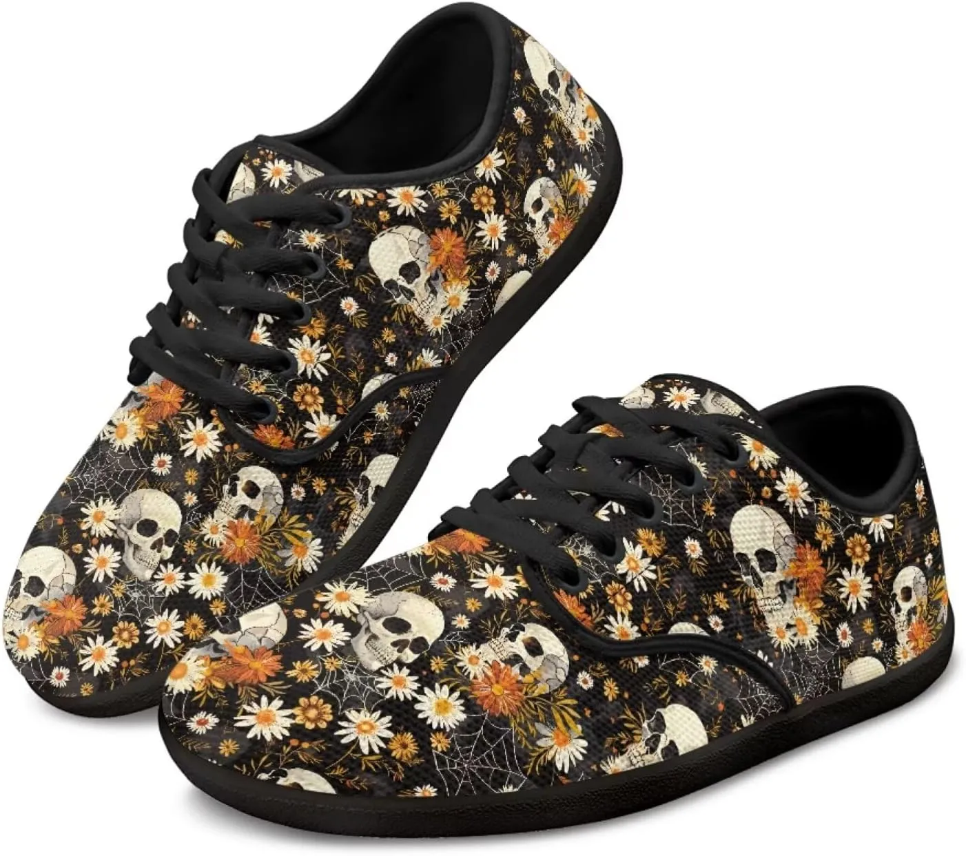 Skull Print Walking Shoes Running Sneakers Fashion Work Flats Lace-Up Driving Loafers for Women