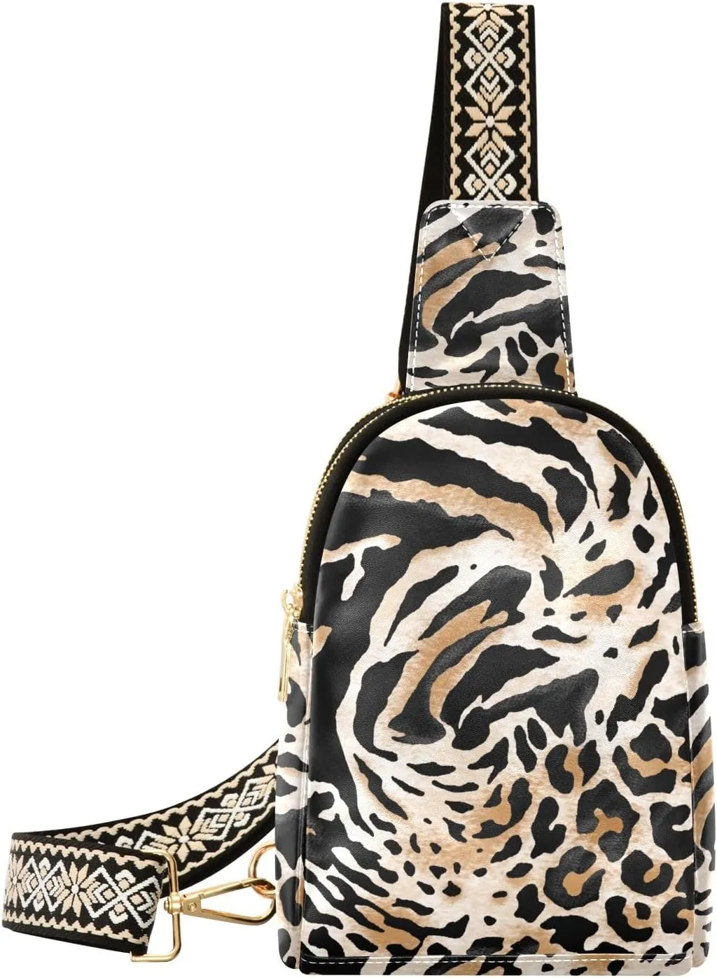 Small Crossbody Sling Bags for Women Leopard Zebra Tiger Skin Leather Crossbody Fanny Packs Purses Animal Print Chest Bag Daypack Crossbody Backpack for Travel Sports Running Hiking