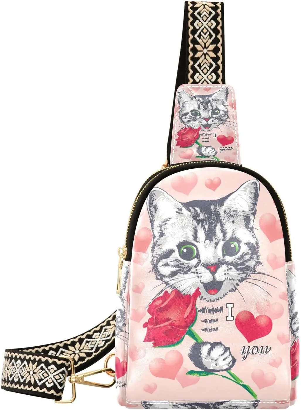 Small Sling Bag Fanny Packs Crossbody Bags for Women Cute Kitten Leather Fashion Chest Bag Belt Bag for Women for Travel Sports Running Hiking