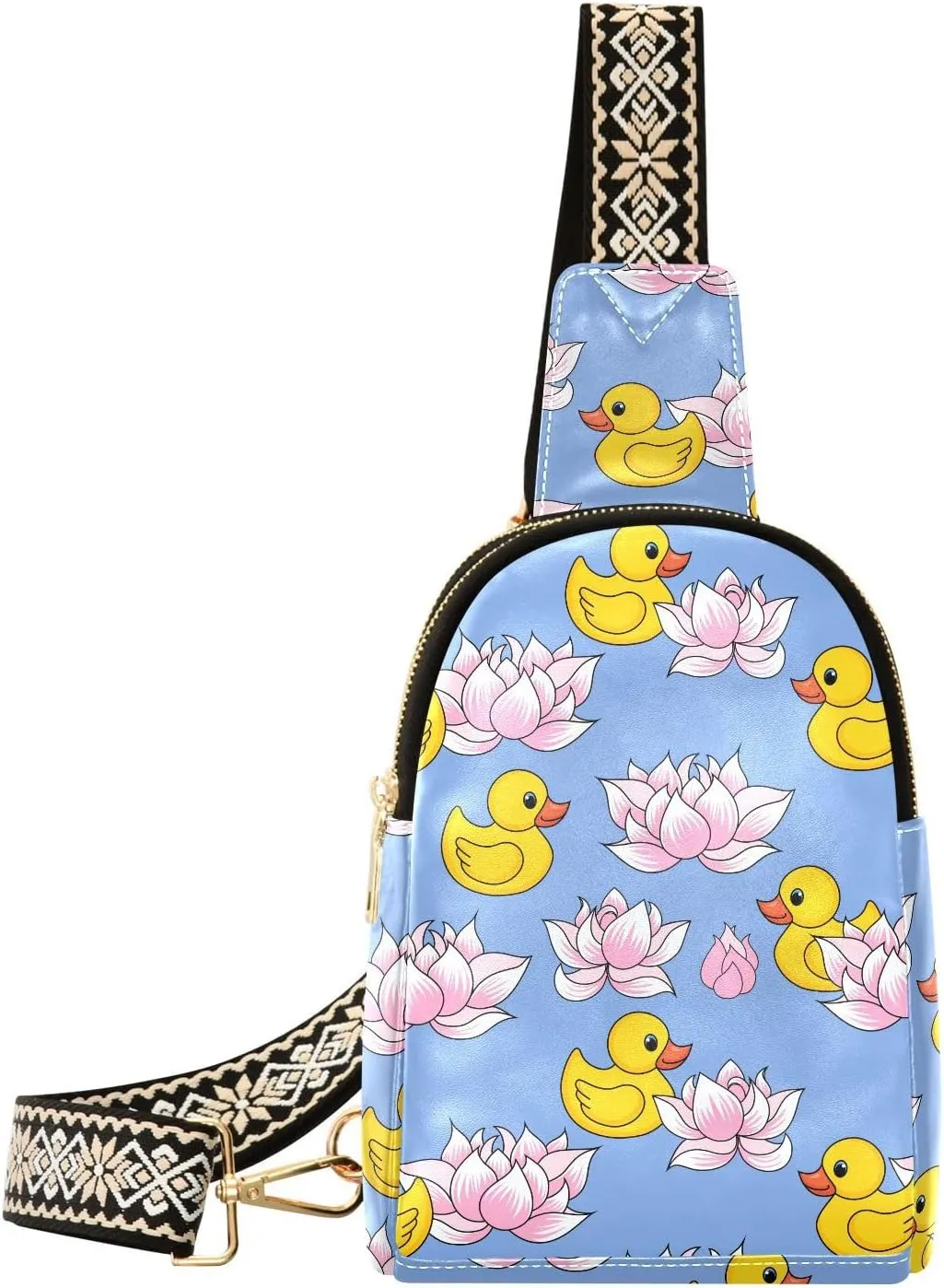 Small Sling Bag Fanny Packs Crossbody Bags for Women Cute Yellow Rubber Ducks Leather Fashion Chest Bag Belt Bag for Women for Travel Sports Running Hiking