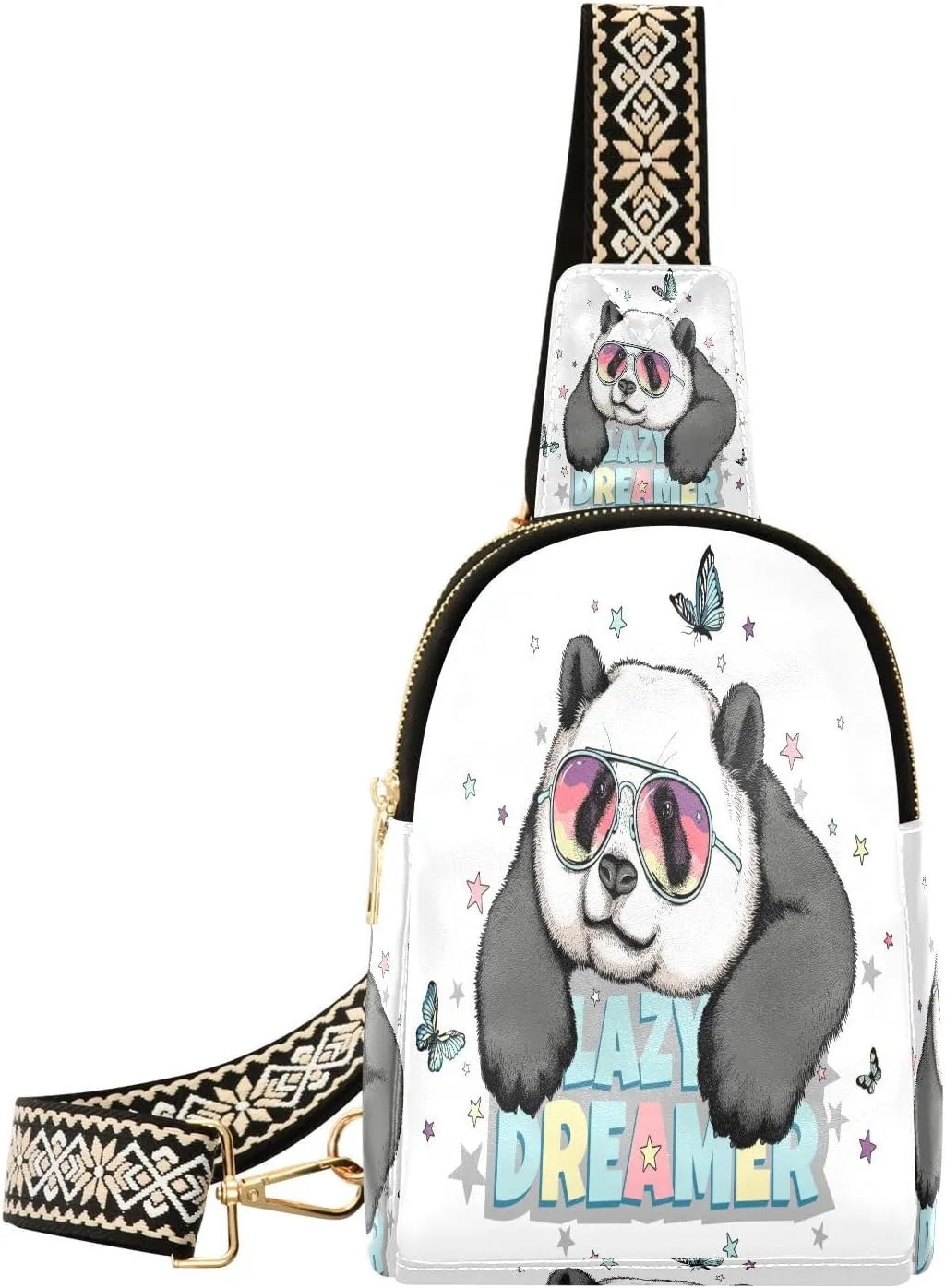 Small Sling Bag Fanny Packs Crossbody Bags for Women Holiday Panda Buttflies Leather Fashion Chest Bag Belt Bag for Women for Travel Sports Running Hiking