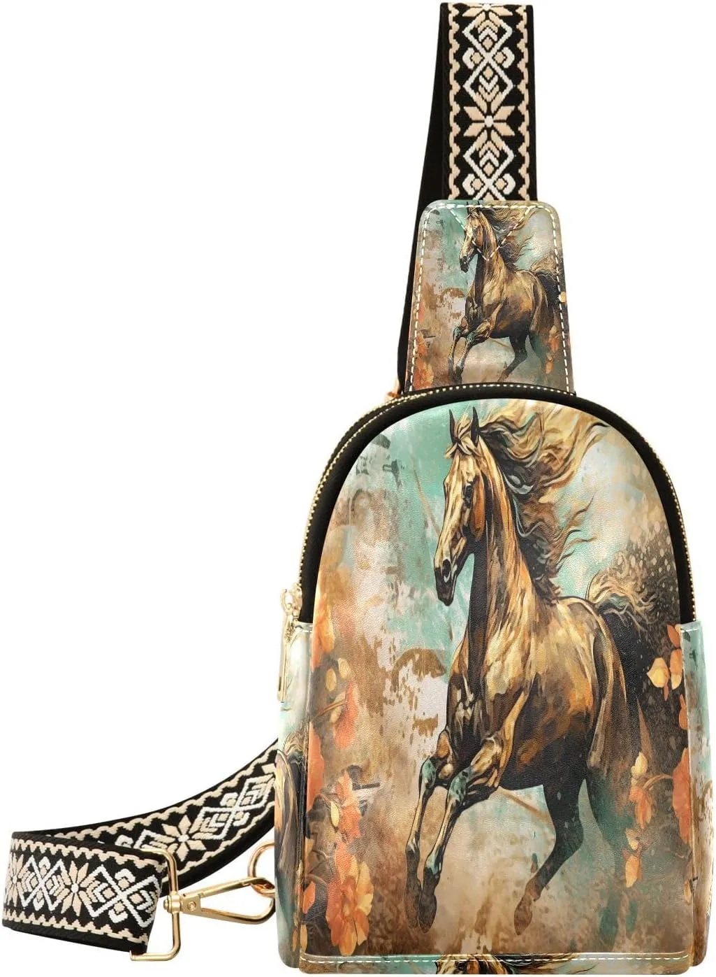 Small Sling Bag Fanny Packs Crossbody Bags for Women Horse Leather Fashion Chest Bag Belt Bag for Women for Travel Sports Running Hiking